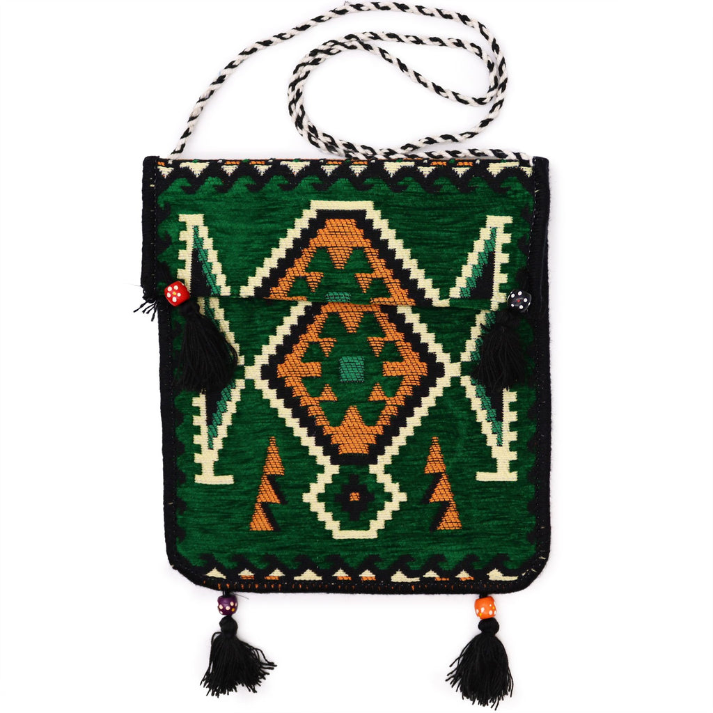 Emerald Green Kilim Messenger Festival Bag for Summer Outings