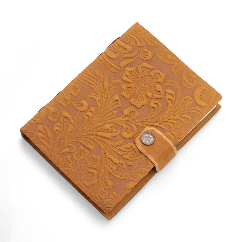 Leather Embossed Notebook in Tan Floral Pattern for Writing