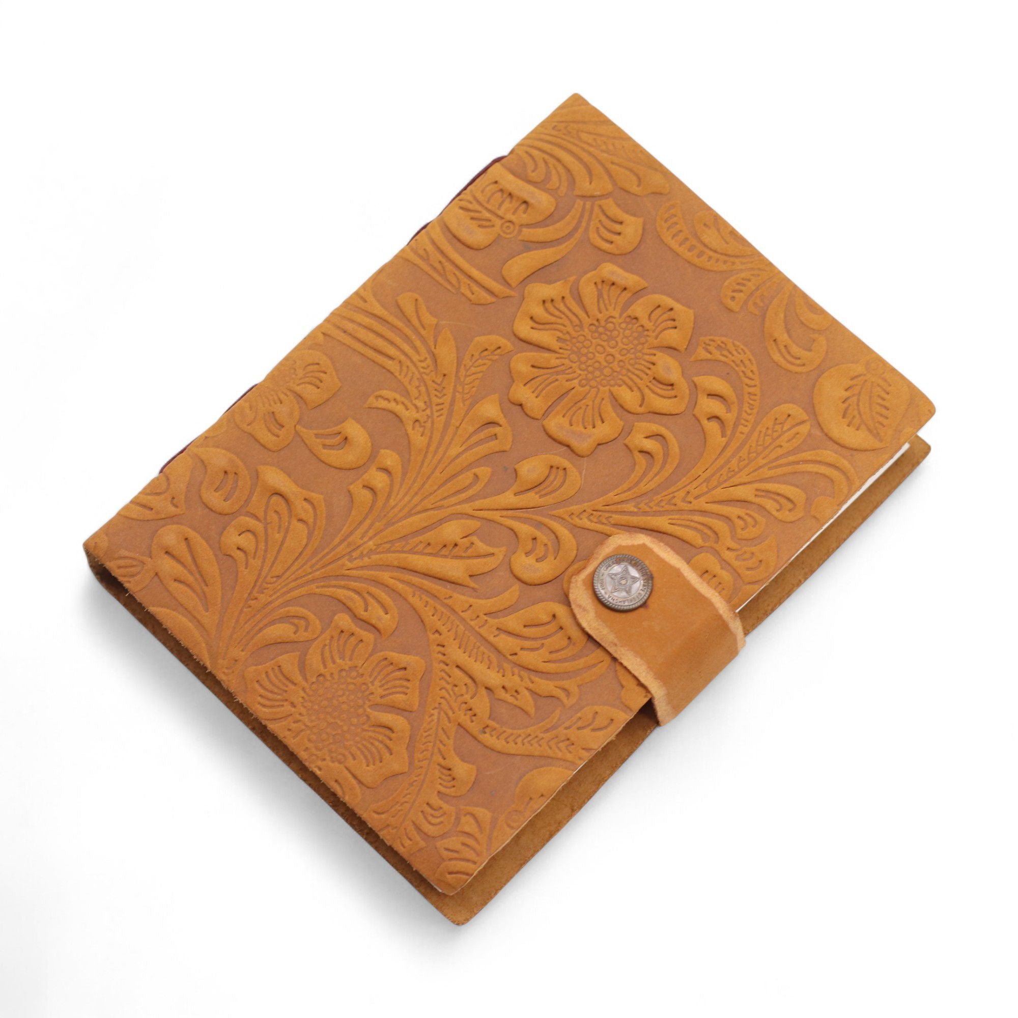 Leather Embossed Notebook in Tan Floral Pattern for Writing