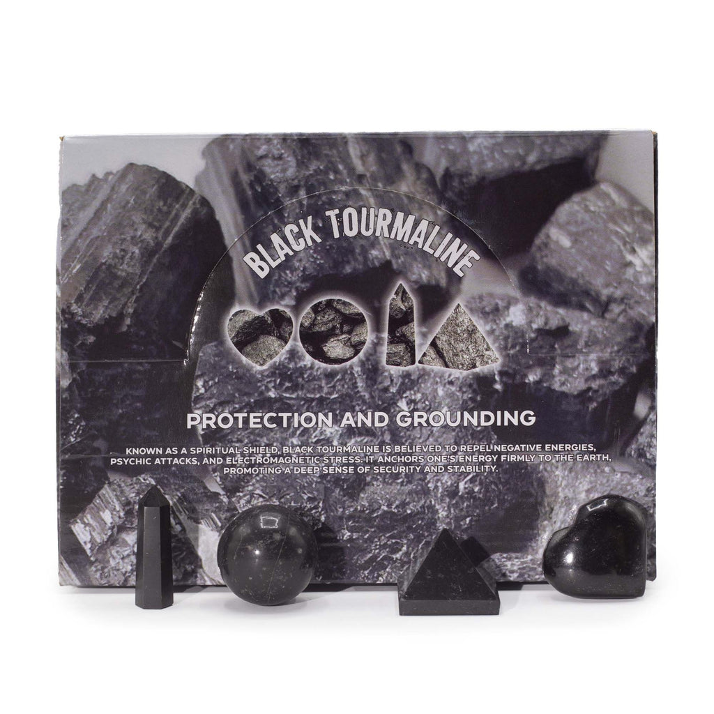 Four Gemstone Shapes Set Featuring Black Tourmaline for Décor