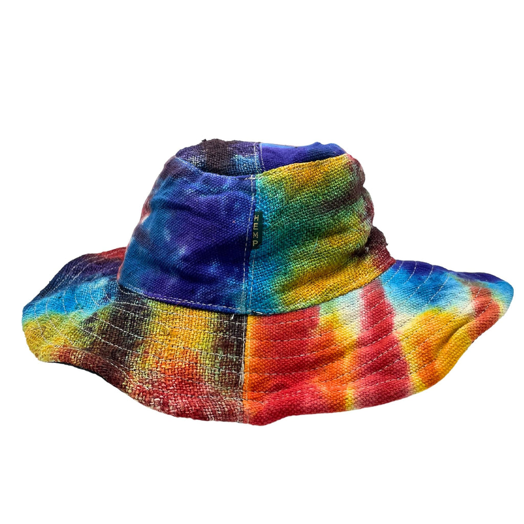 Patched and Wired Hemp Cotton Boho Festival Hat in Tie Dye Design