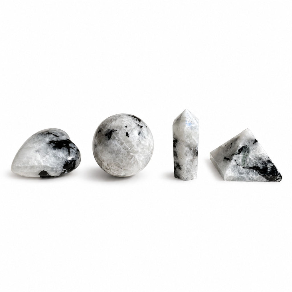 Four Gemstone Shapes Set of Rainbow Moonstone for Home Decor