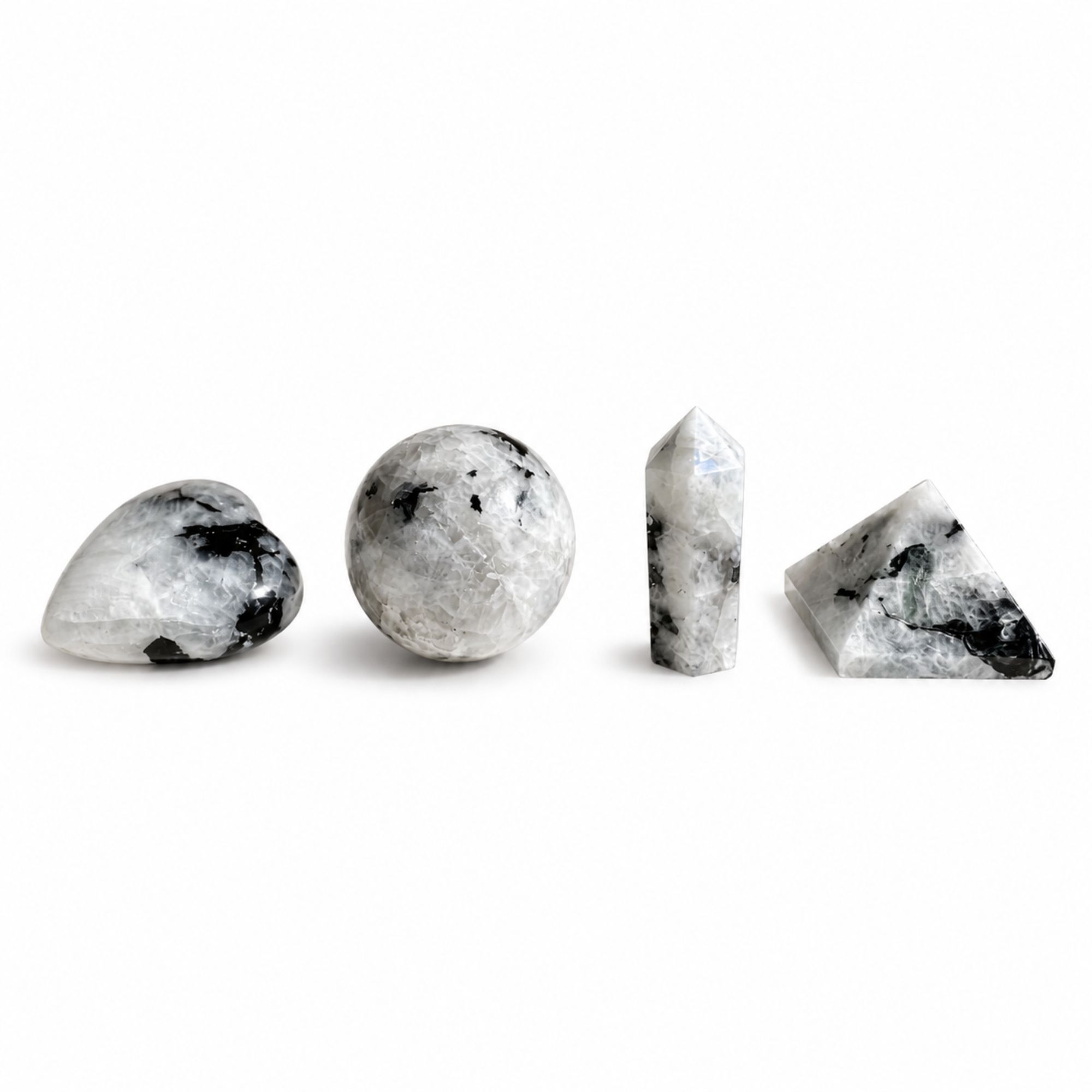 Four Gemstone Shapes Set of Rainbow Moonstone for Home Decor
