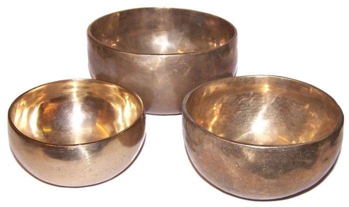 Set of 3 Handmade Brass Singing Bowls for Sound and Meditation