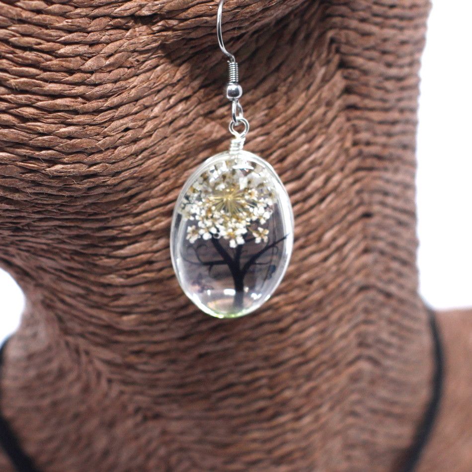 Pressed Flowers Tree of Life Set in White Unique Jewellery Gift