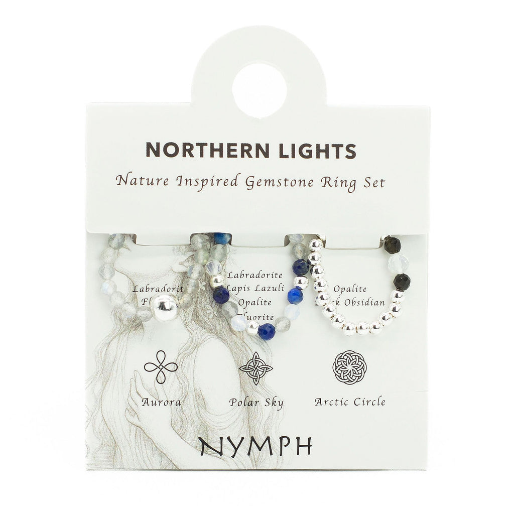 Nymph Spirit Gemstone Ring Set with Northern Lights Inspiration
