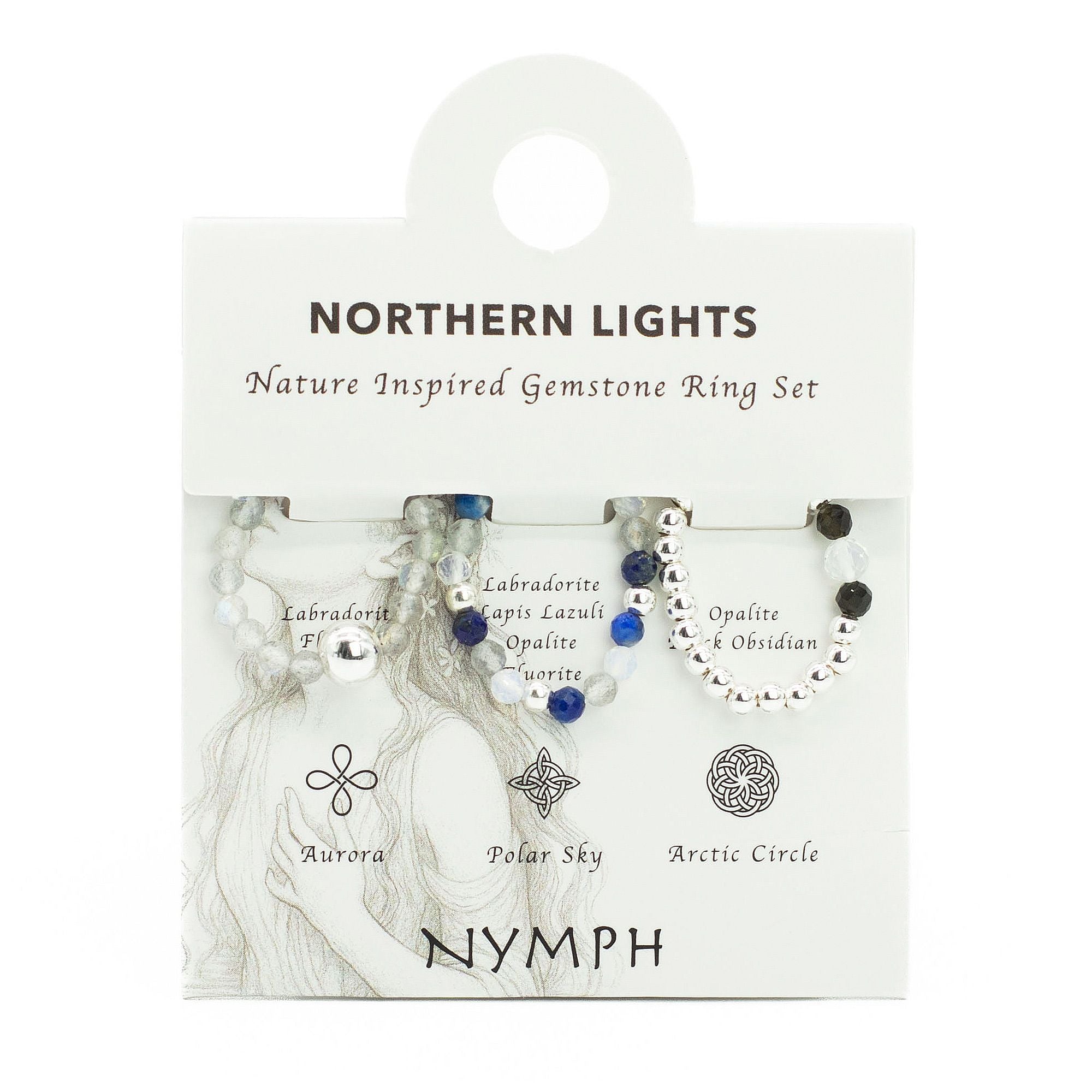 Nymph Spirit Gemstone Ring Set with Northern Lights Inspiration