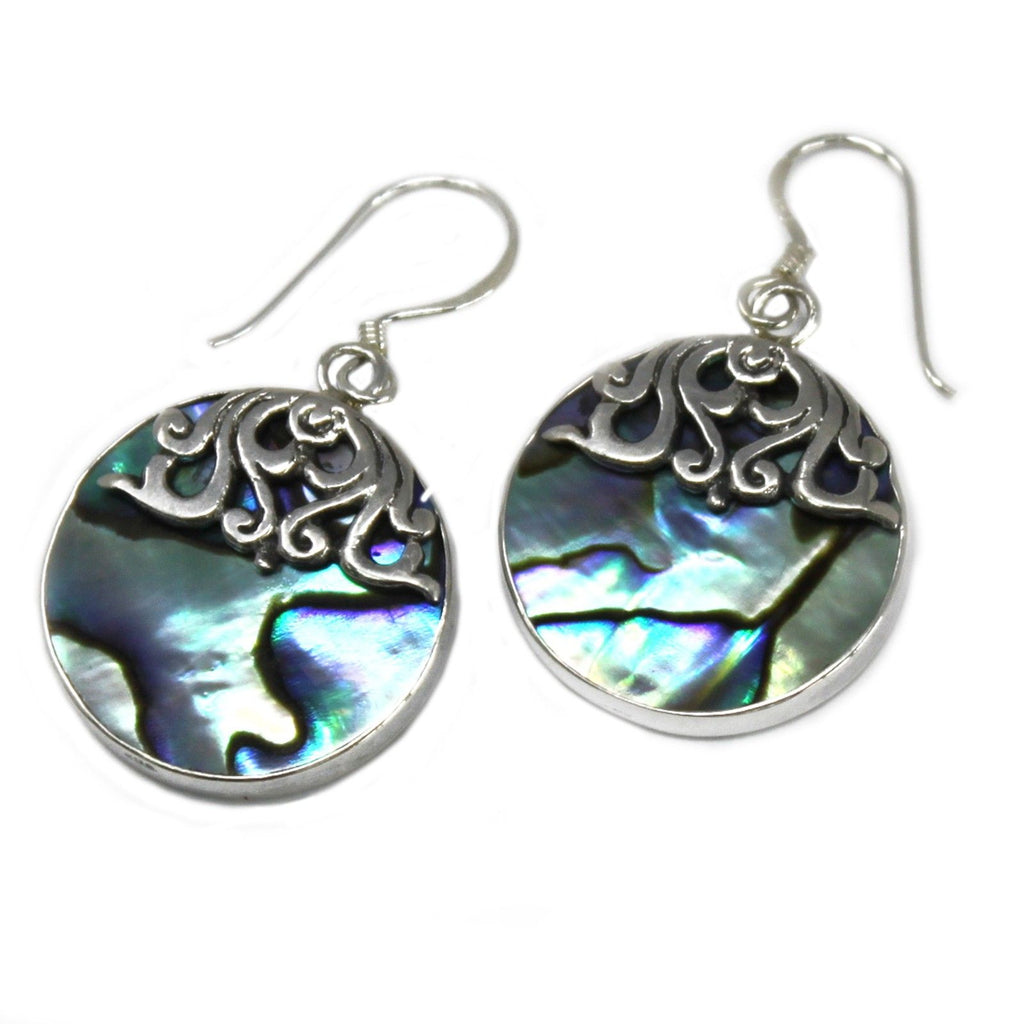 Shell and Silver Earrings with Classic Disc Design and Abalone