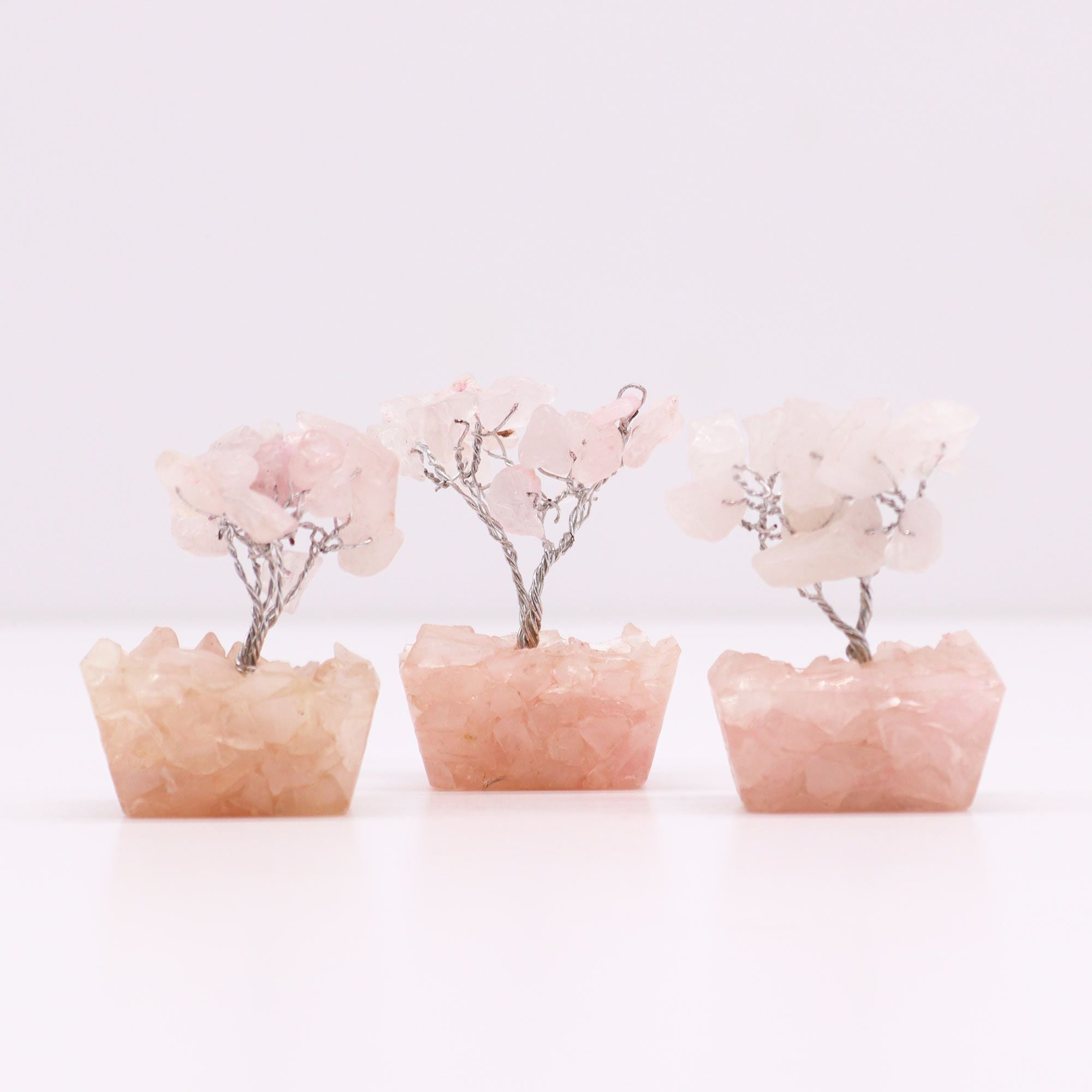 Mini Gemstone Tree on Orgonite Base with 15 Rose Quartz Stones