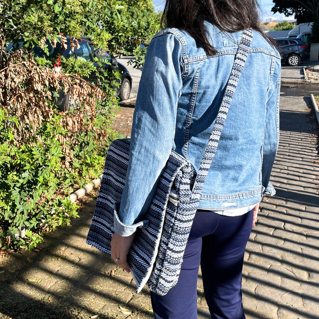 Soft Banjar Laptop Bag in Blue Strips for Modern Protection
