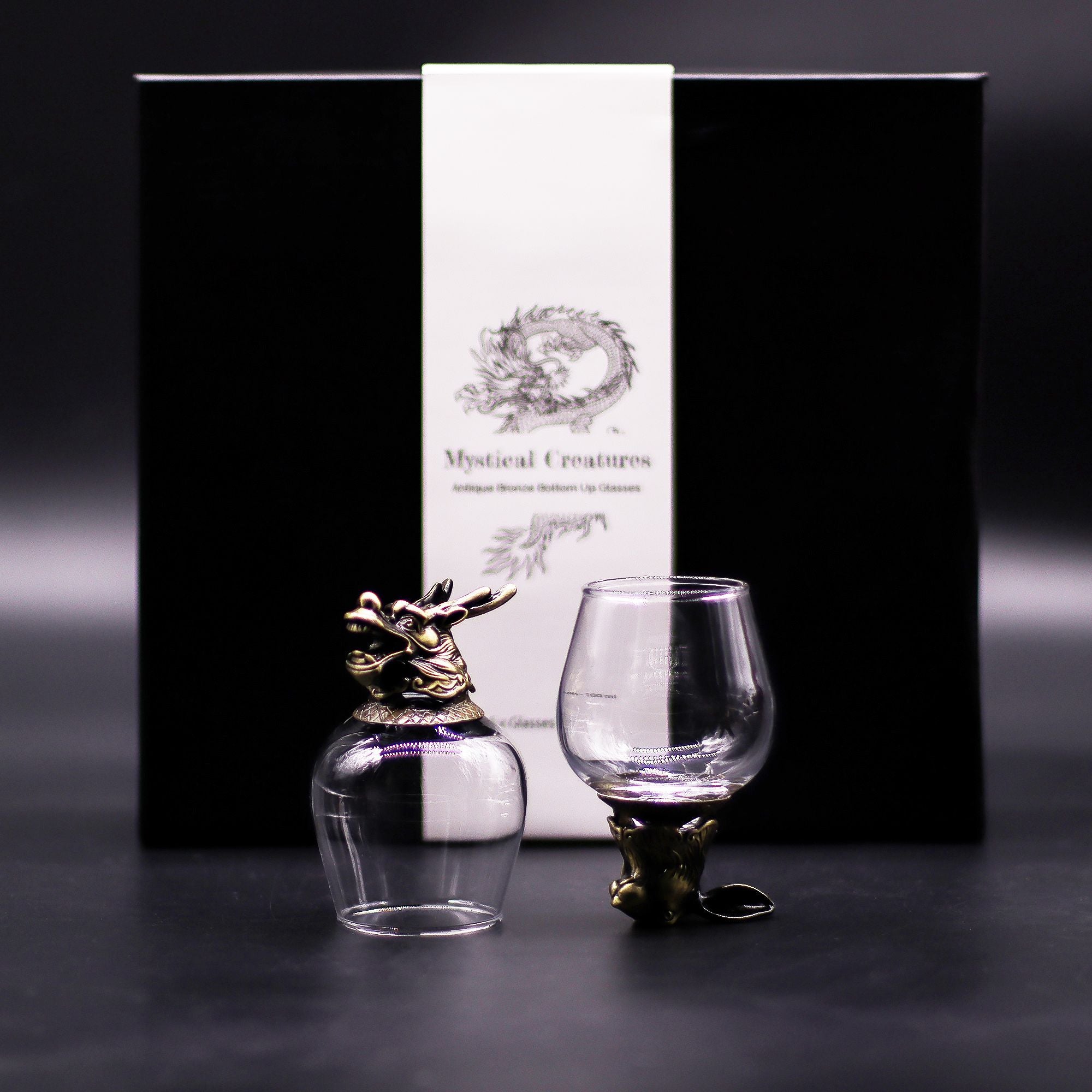 Gift Set of 6 Mystical Creatures Glasses with Antique Bronze Design
