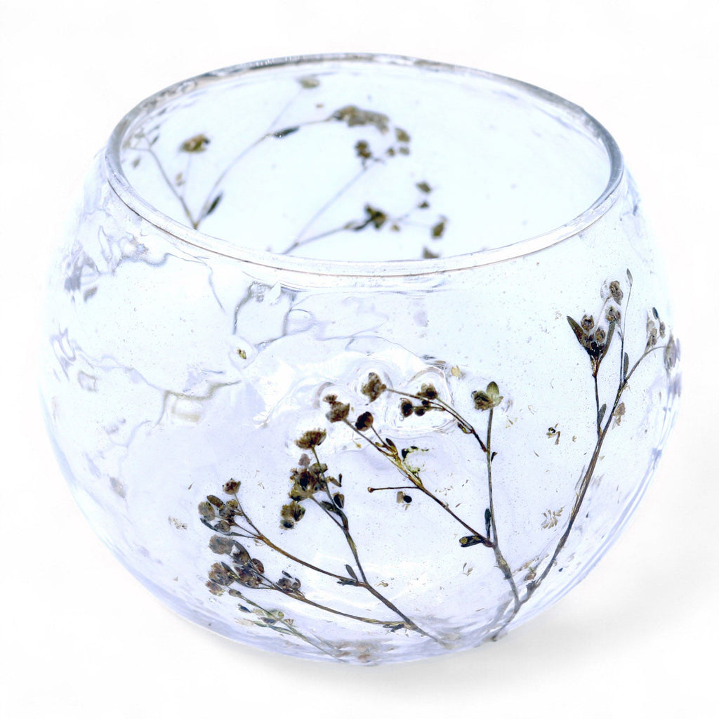 Natural Floral Glass Candle Holder Bowl Margarita with Unique Design