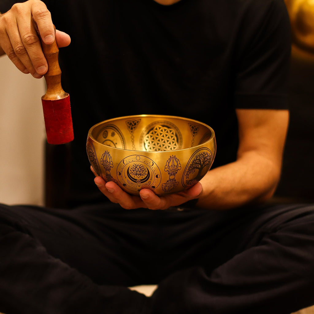 Pure Brass Etched Buddha Set of 4 Singing Bowls for Home Decor