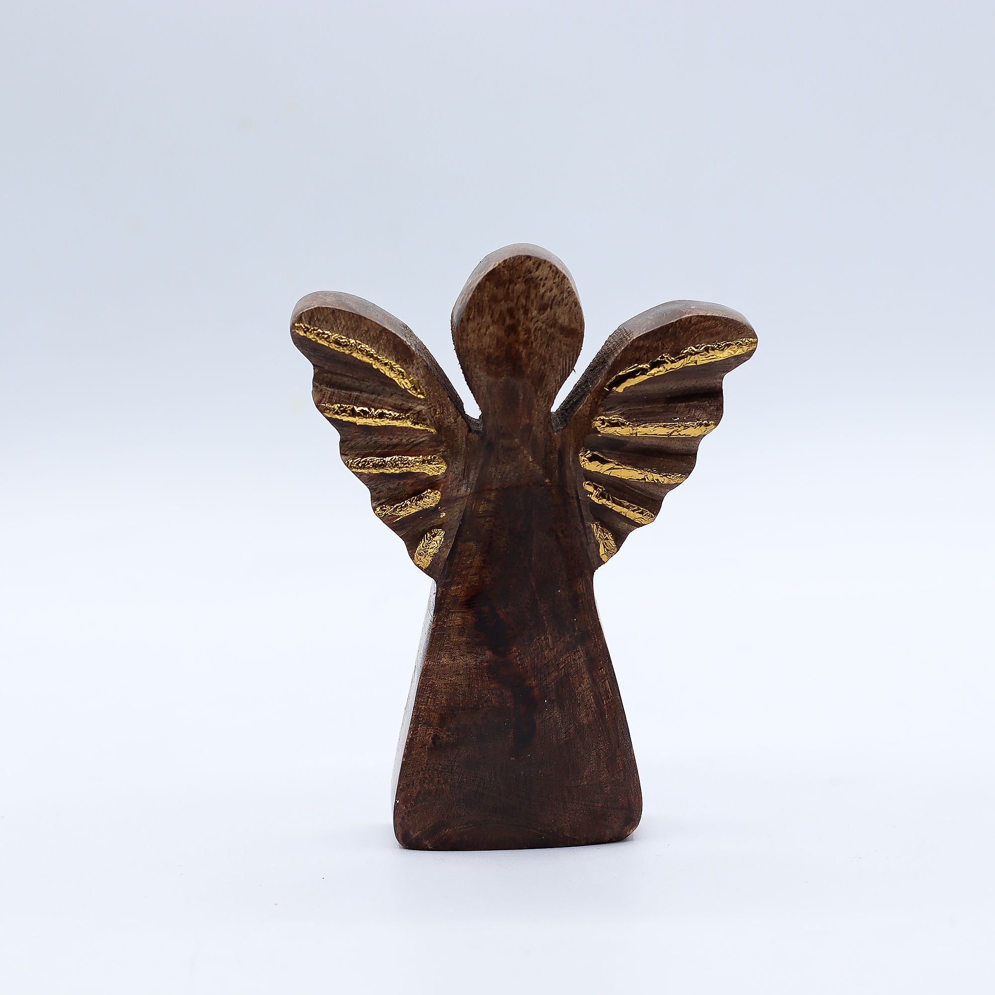 Small Mango Wood Angel with Elegant Gold Wings for Home Decor