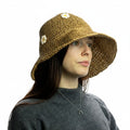 Nomad Sari Floppy Straw Sun Hat in Coffee and Daisies Design
