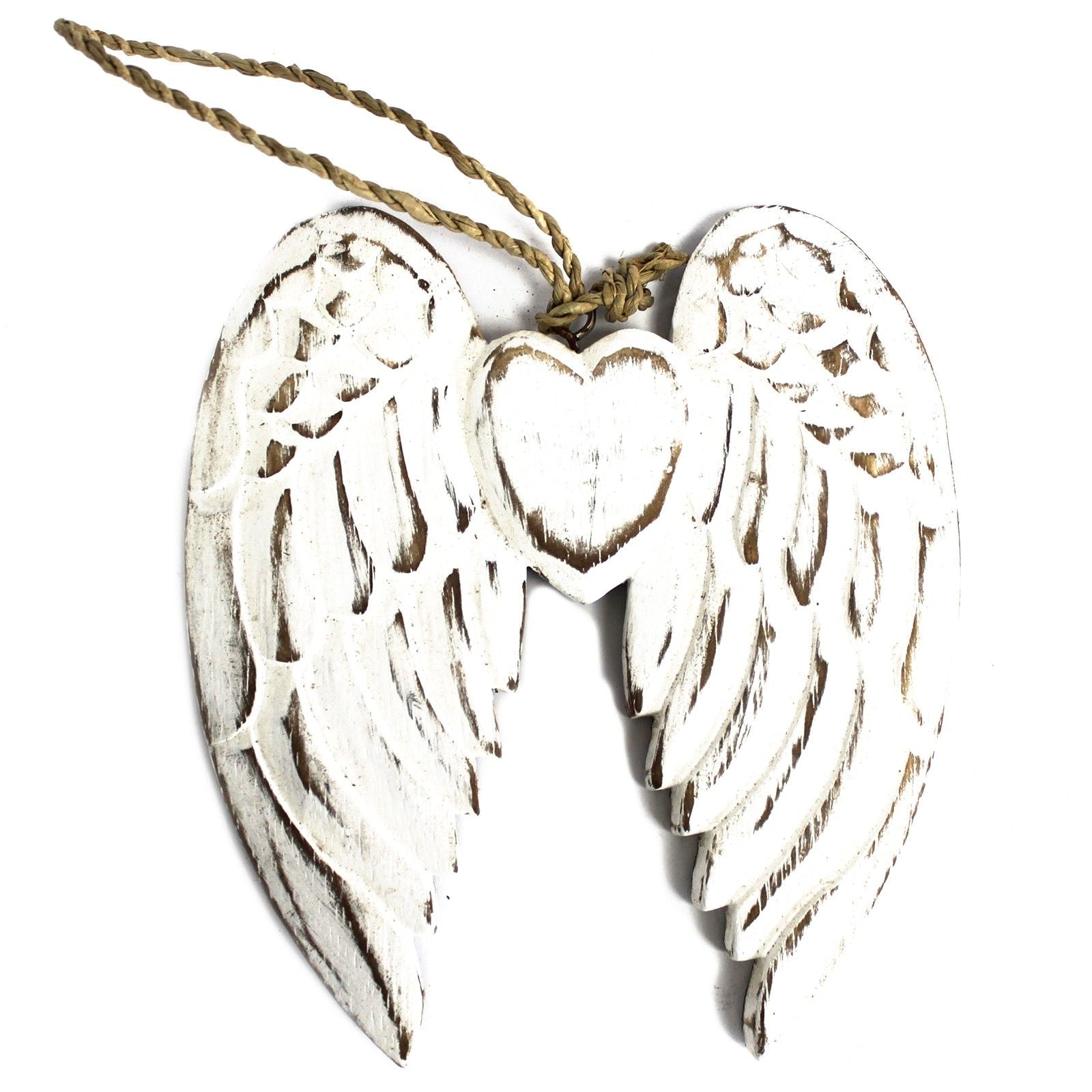 Hand Crafted Small Double Angel Wing & Heart Decoration 15cm