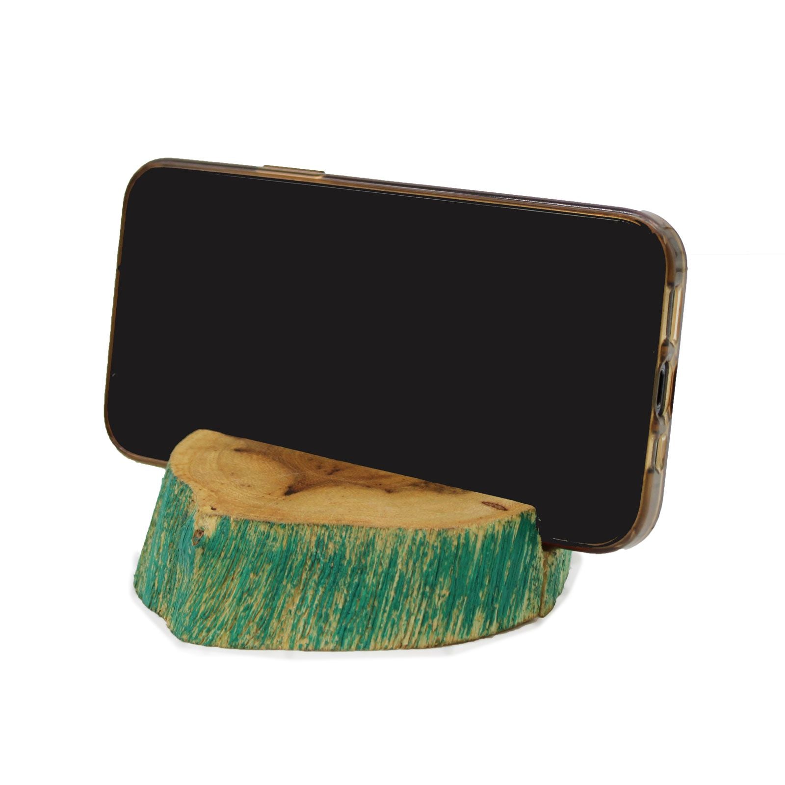 Lrg Gamal Wood Phone Holder with Modern Greenwash Finish Design