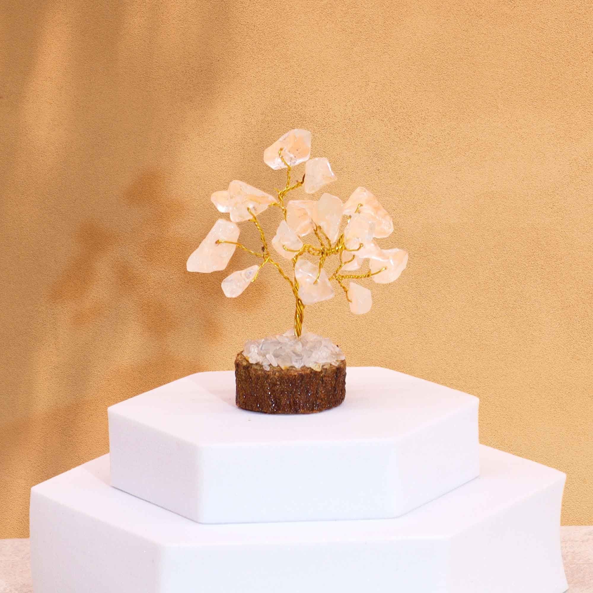 Mini Gemstone Tree on Wood Base with Rock Quartz and 15 Stones
