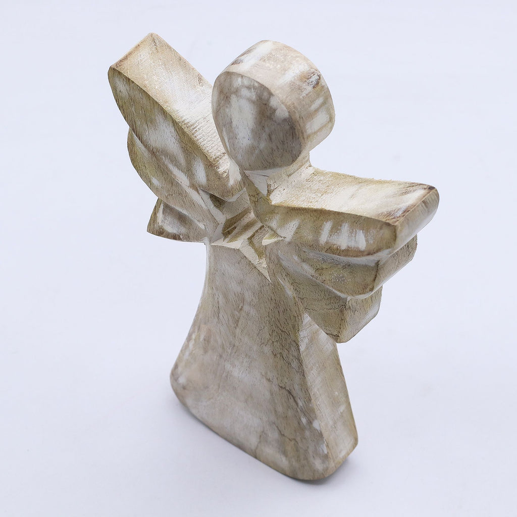 Mango Wood Angel Whitewash with Star Cut Out for Home Decor