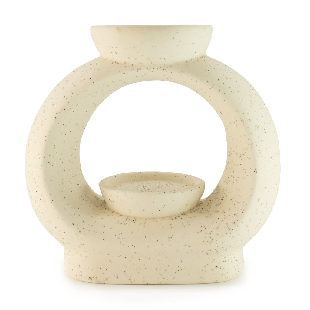 Ceramic Zen Oil Burner Large Oval Pebble Speckled Off White