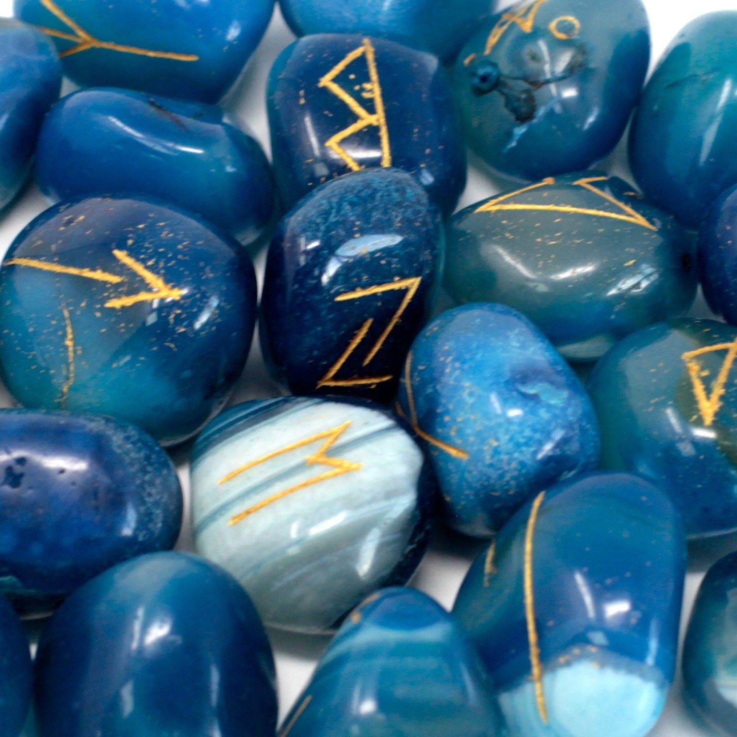 Runes Stone Set in Pouch with Blue Onyx for Mystical Insights
