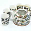 Herbal Teapot Set with China Fans Design and Six Matching Cups