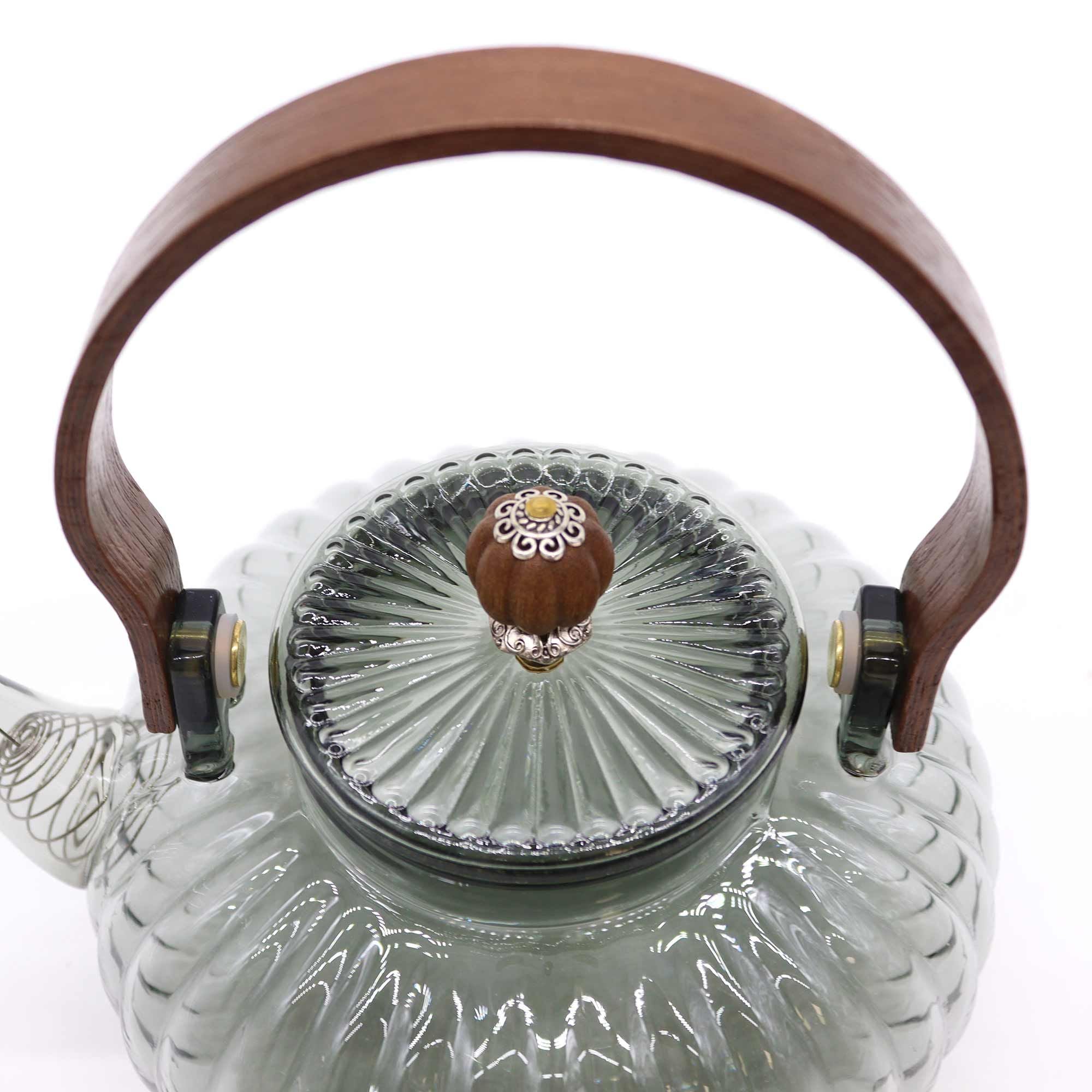Glass Infuser Teapot with Charcoal Ribbed Pearl Design 950ml