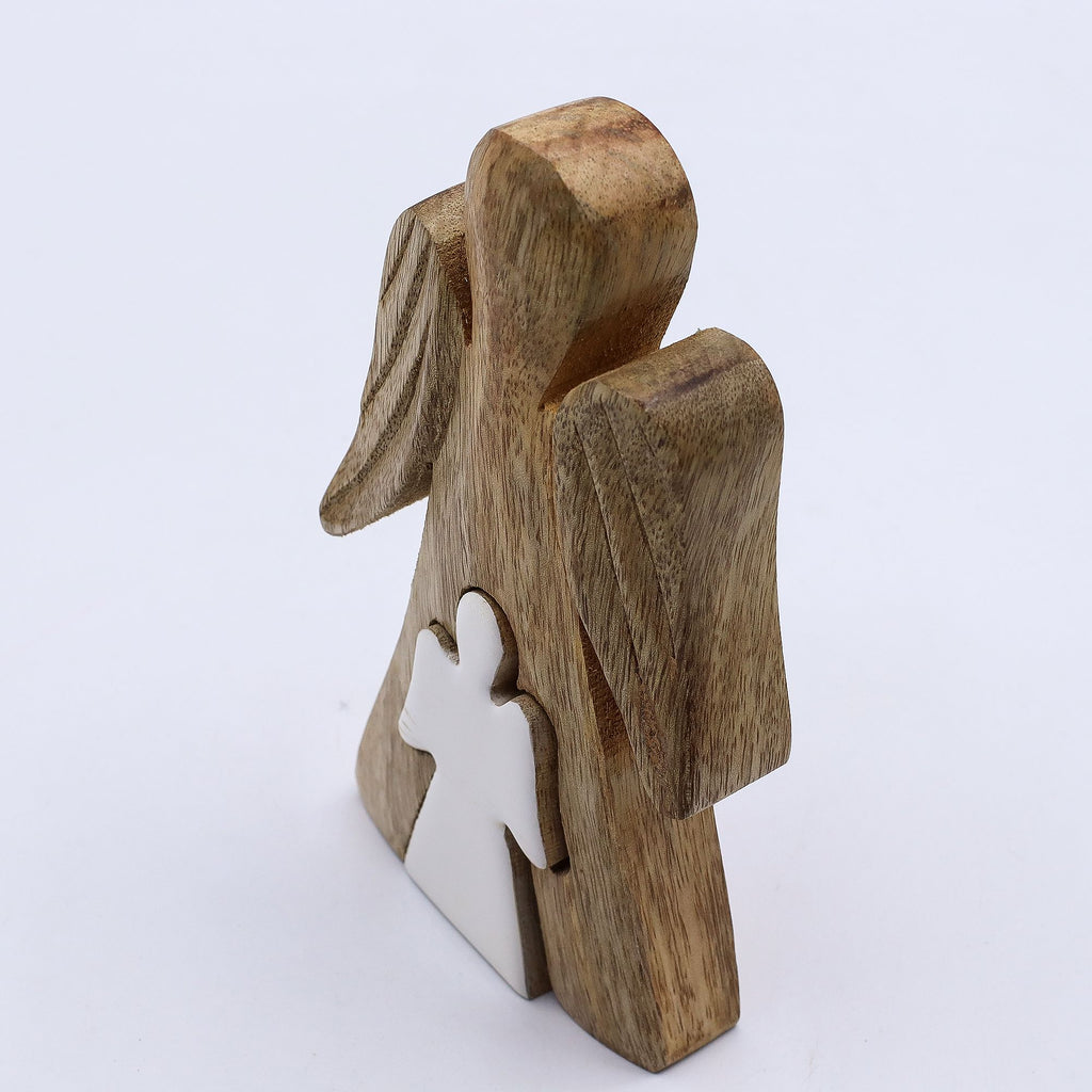 Mango Wood Angel Figurine in White Enamel for Home Decor