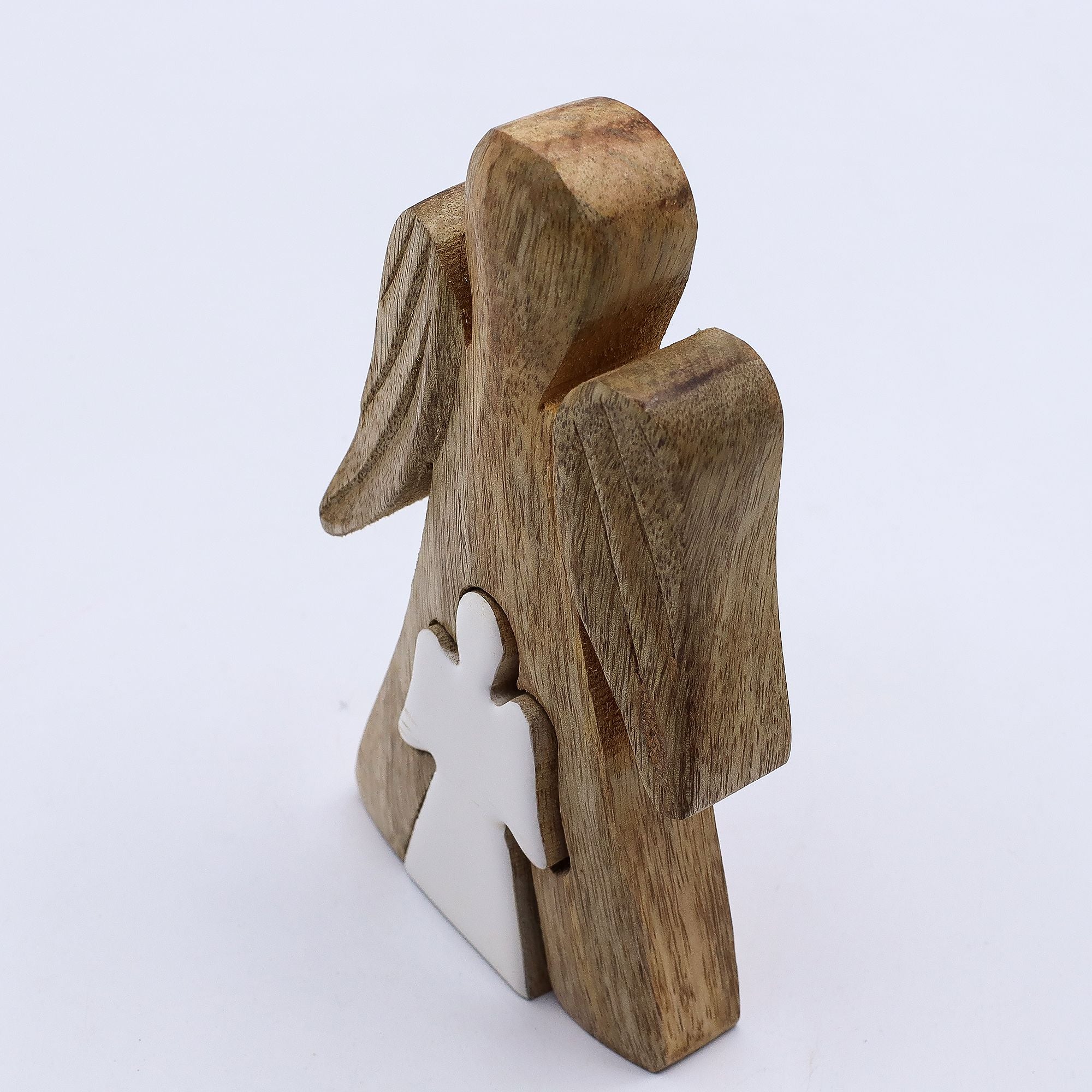 Mango Wood Angel Figurine in White Enamel for Home Decor