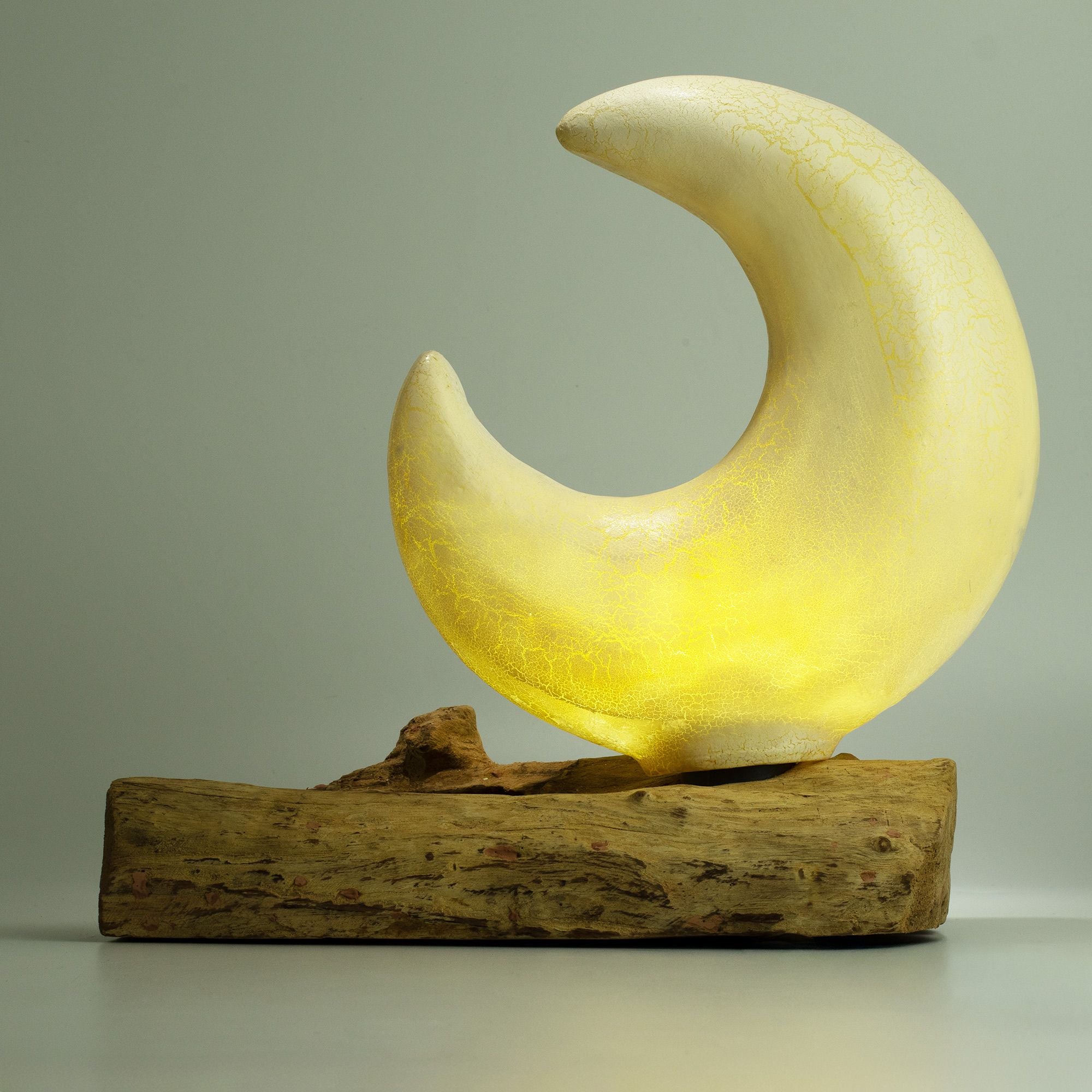 DriftGlow Lamp with Crackle Half Moon Shade in Grey Design