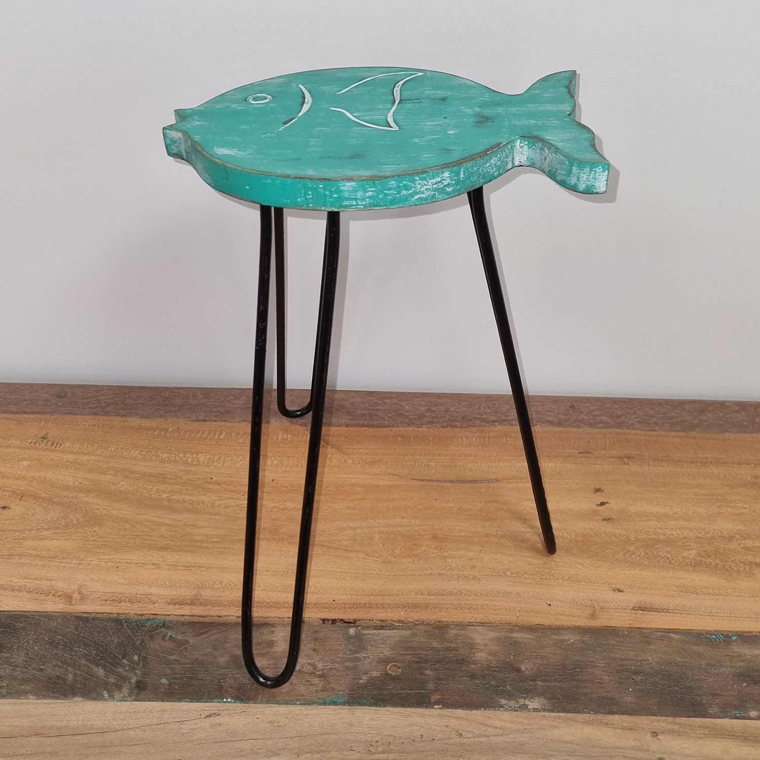 Albasia Wood Fish Stand in Turquoise for Plant Display