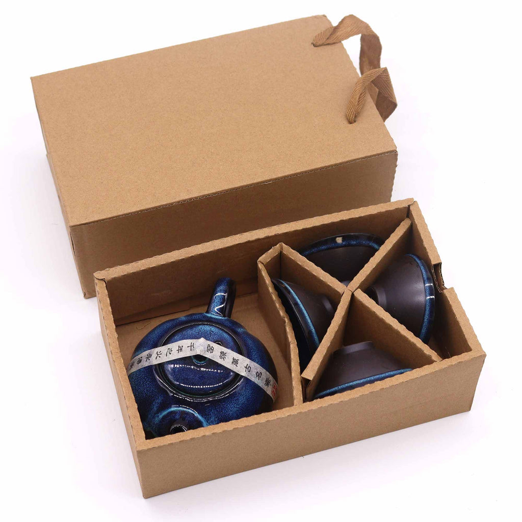 Herbal Blues Teapot Set with Beautiful Pot and Four Matching Cups
