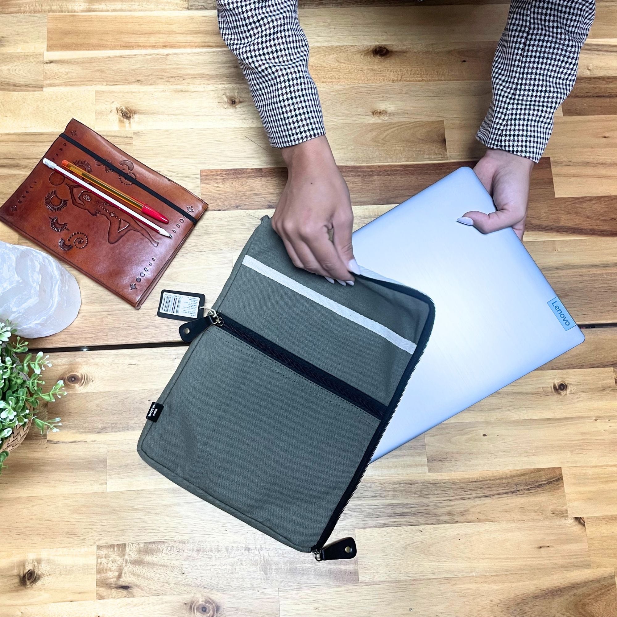 Canvas Travel Laptop Pouch in Olive for Easy On the Go Use
