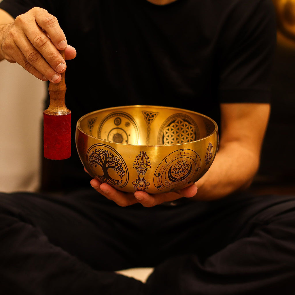 Pure Brass Etched Buddha Set of 4 Singing Bowls for Home Decor