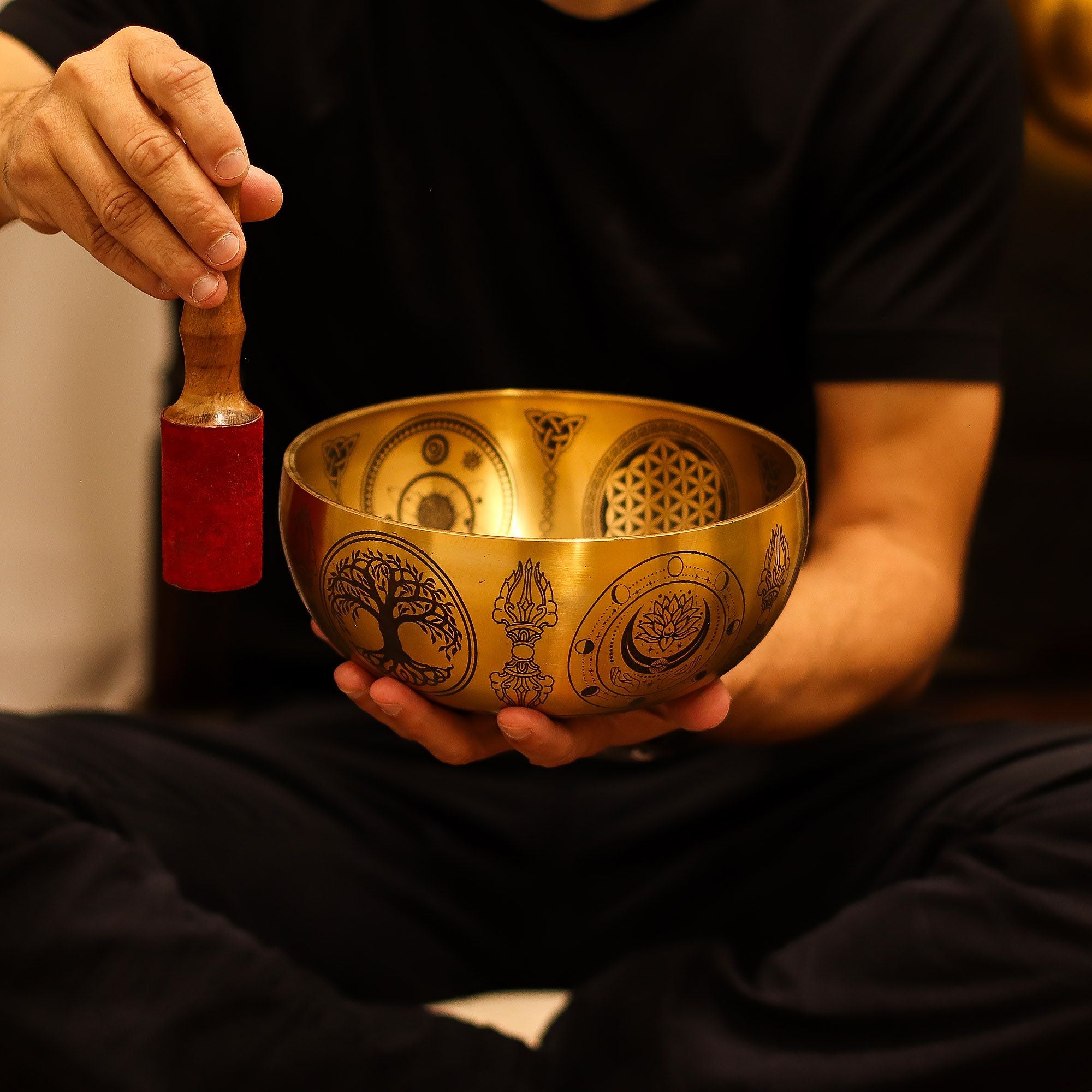 Pure Brass Etched Buddha Set of 4 Singing Bowls for Home Decor