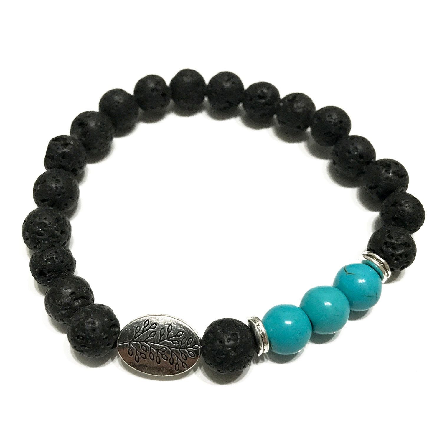 Lava Stone Bracelet with Leaf Turquoise for Aromatherapy Style