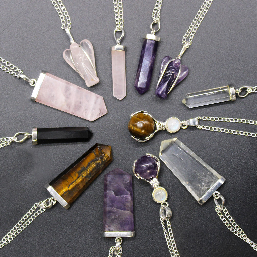 Gemstone Healing Hands Pendant with Rose Quartz and Silver Chain