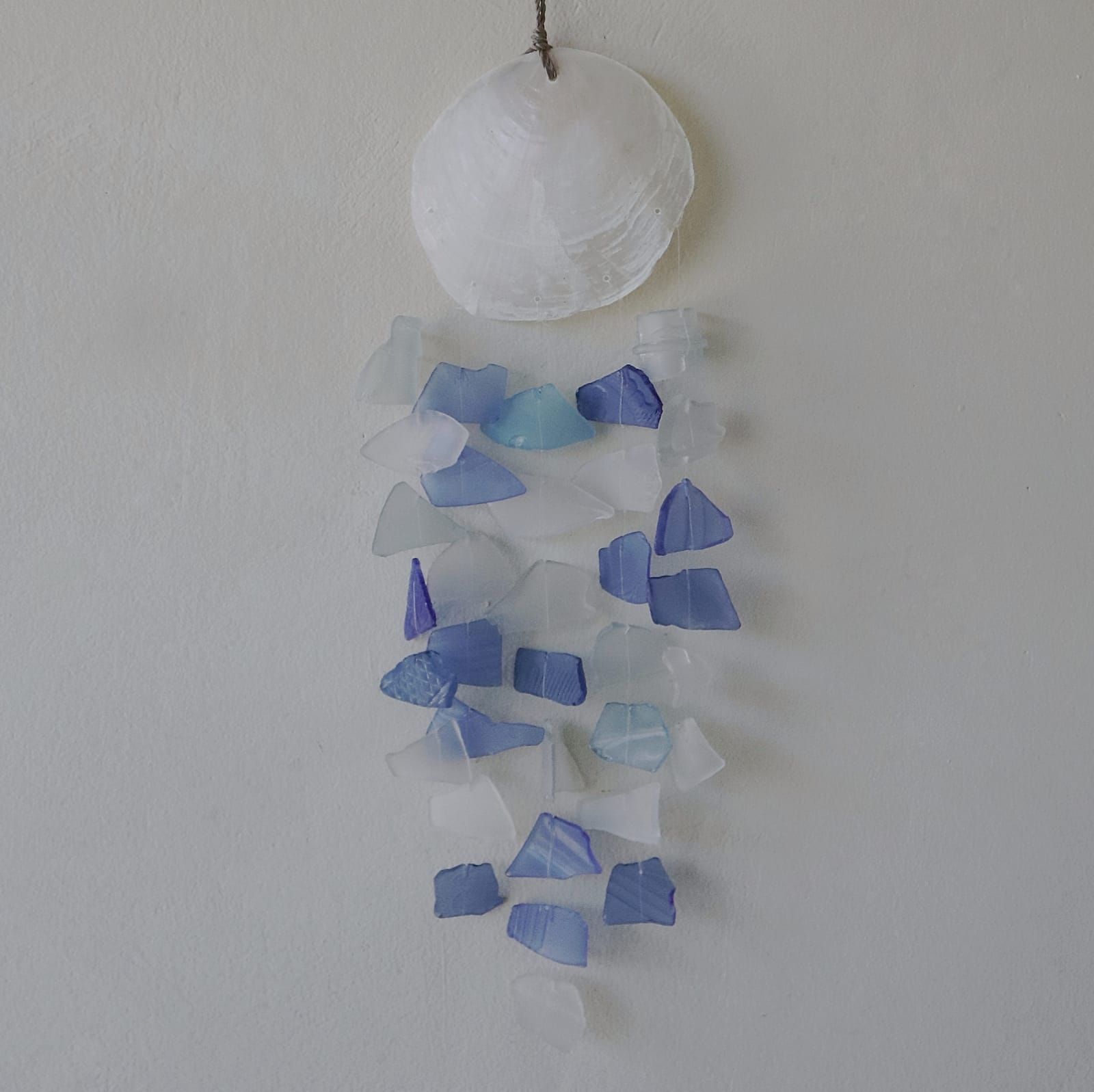 Recycled Glass Wind Chimes Copis & Glass Drop Blue & White
