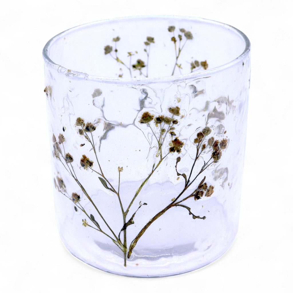 Natural Floral Glass Candle Holder Margarita for Home Decor