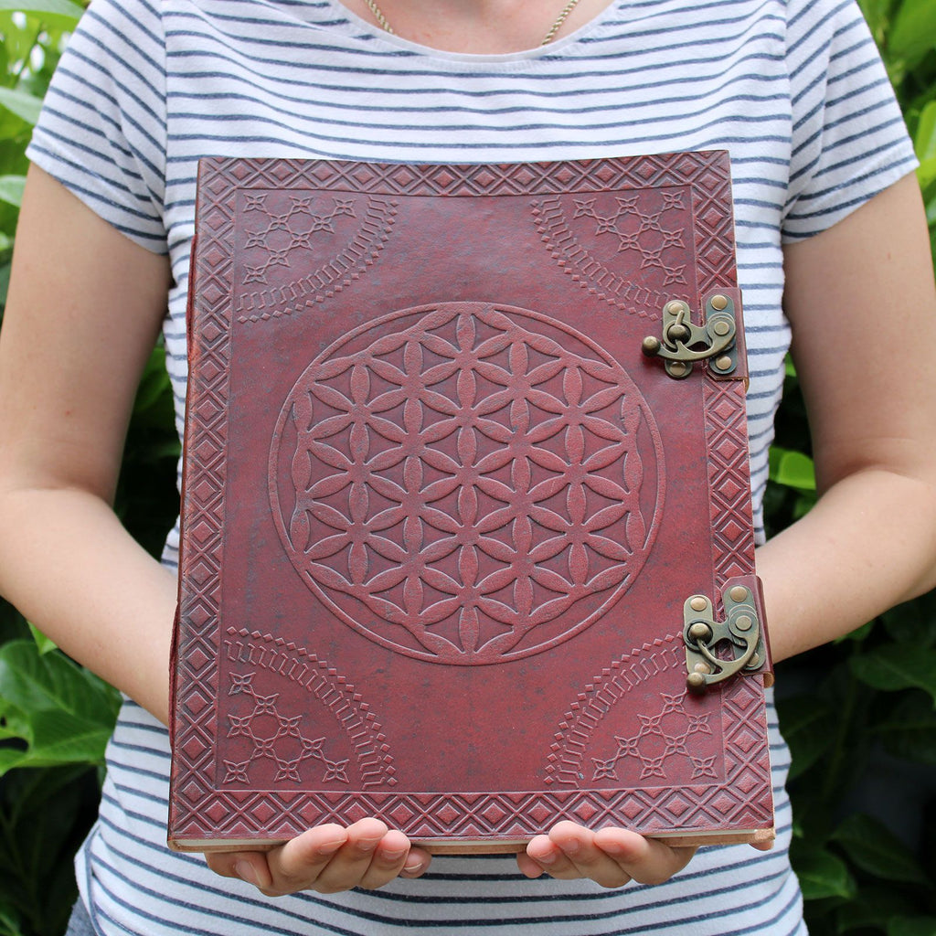 Huge Flower of Life Leather Journal 10x13 with 200 Blank Pages