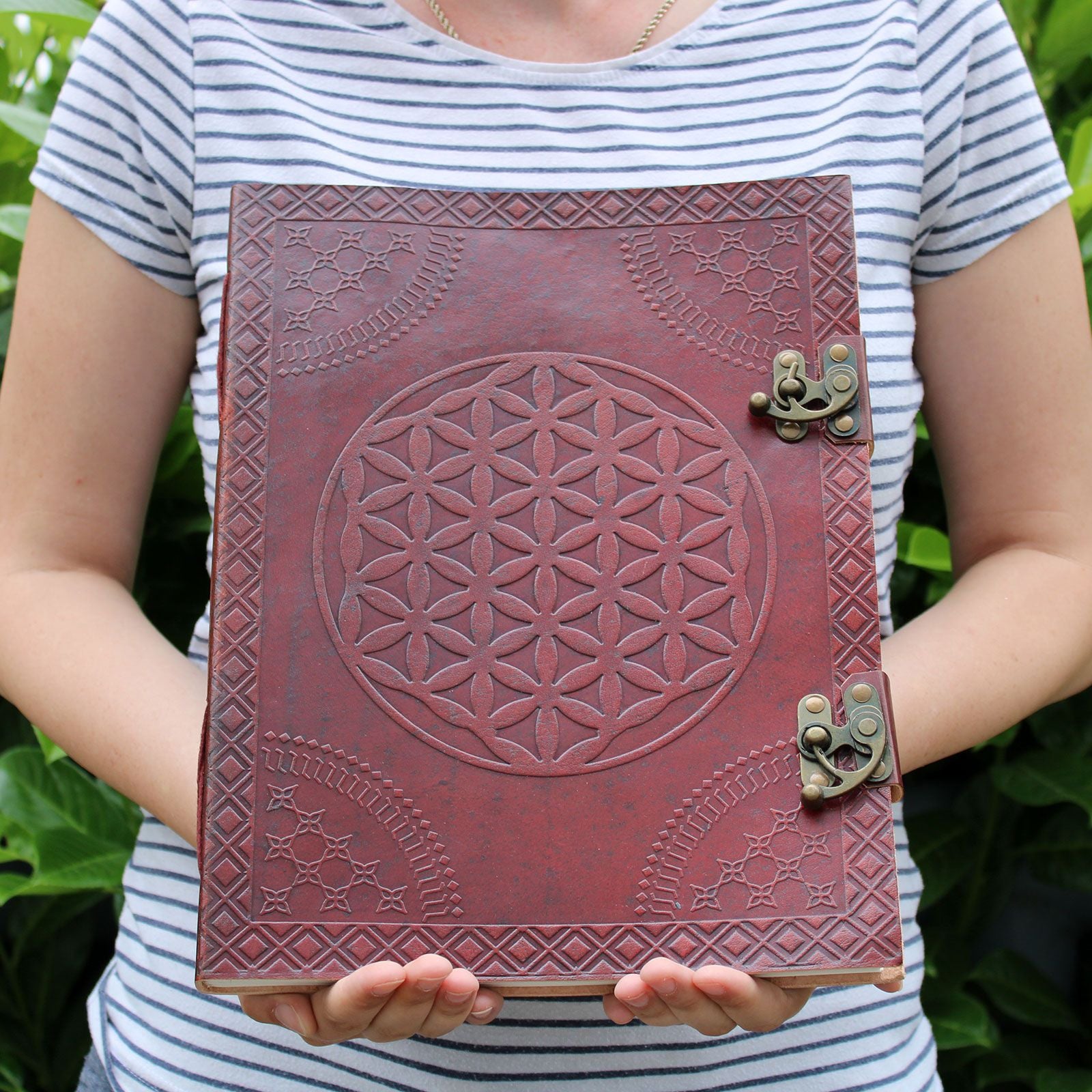 Huge Flower of Life Leather Journal 10x13 with 200 Blank Pages