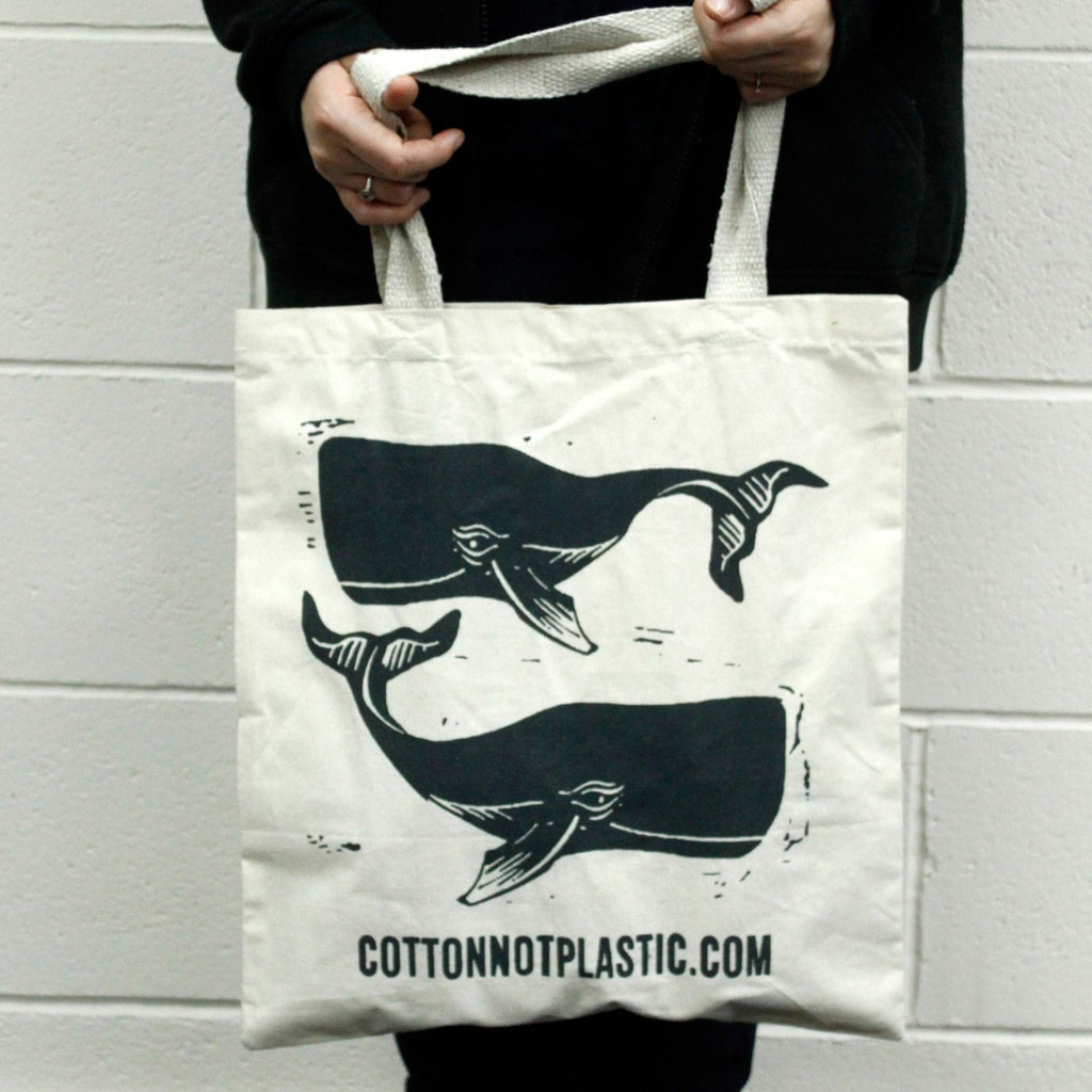 Eco Friendly Large Cotton Bag 6oz with Whales Design for Shopping