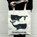 Eco Friendly Large Cotton Bag 6oz with Whales Design for Shopping