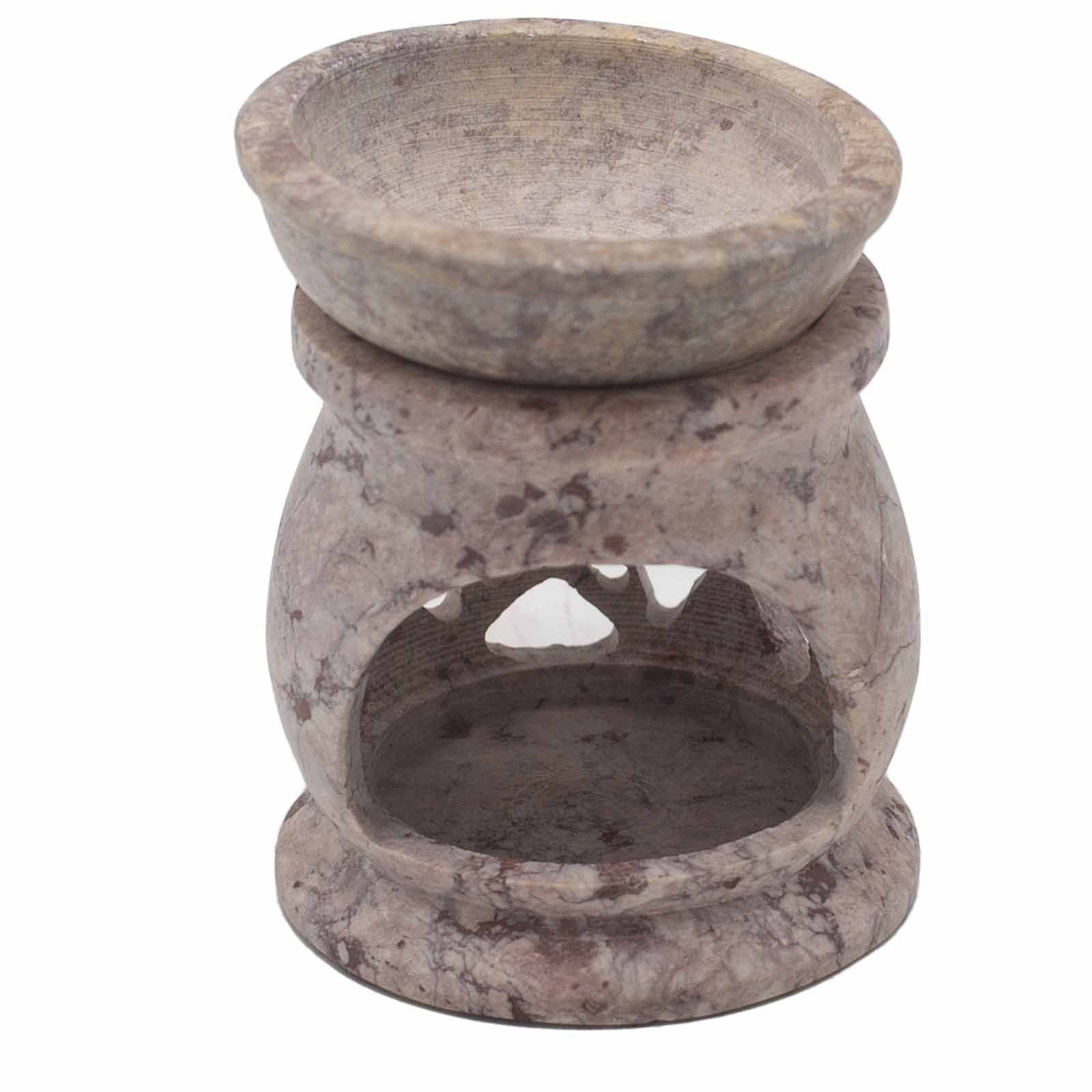 Small Soapstone Oil Burner 8cm with Three Moon Pentagon Design