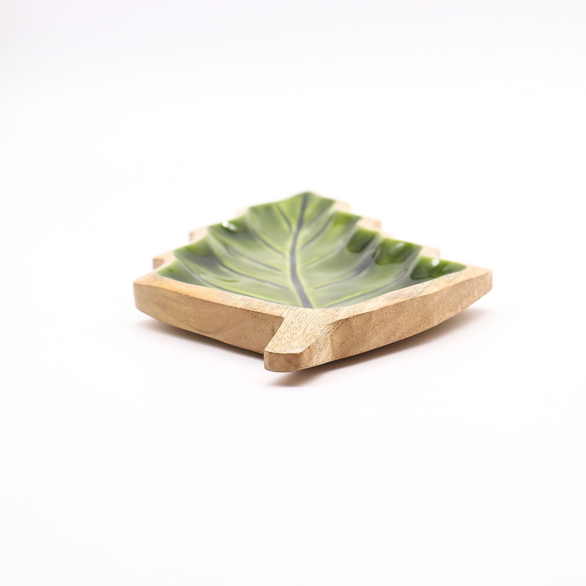 Lost in the Forrest Enamel Leaf Wooden Bowl for Home Decor