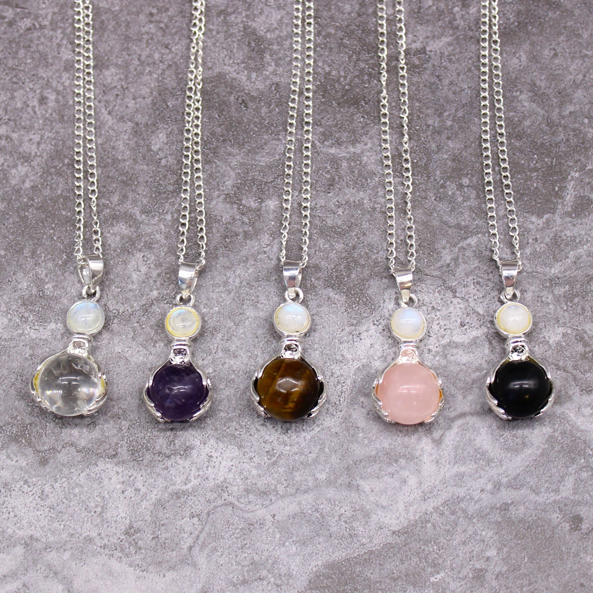 Gemstone Healing Hands Pendant with Rose Quartz and Silver Chain