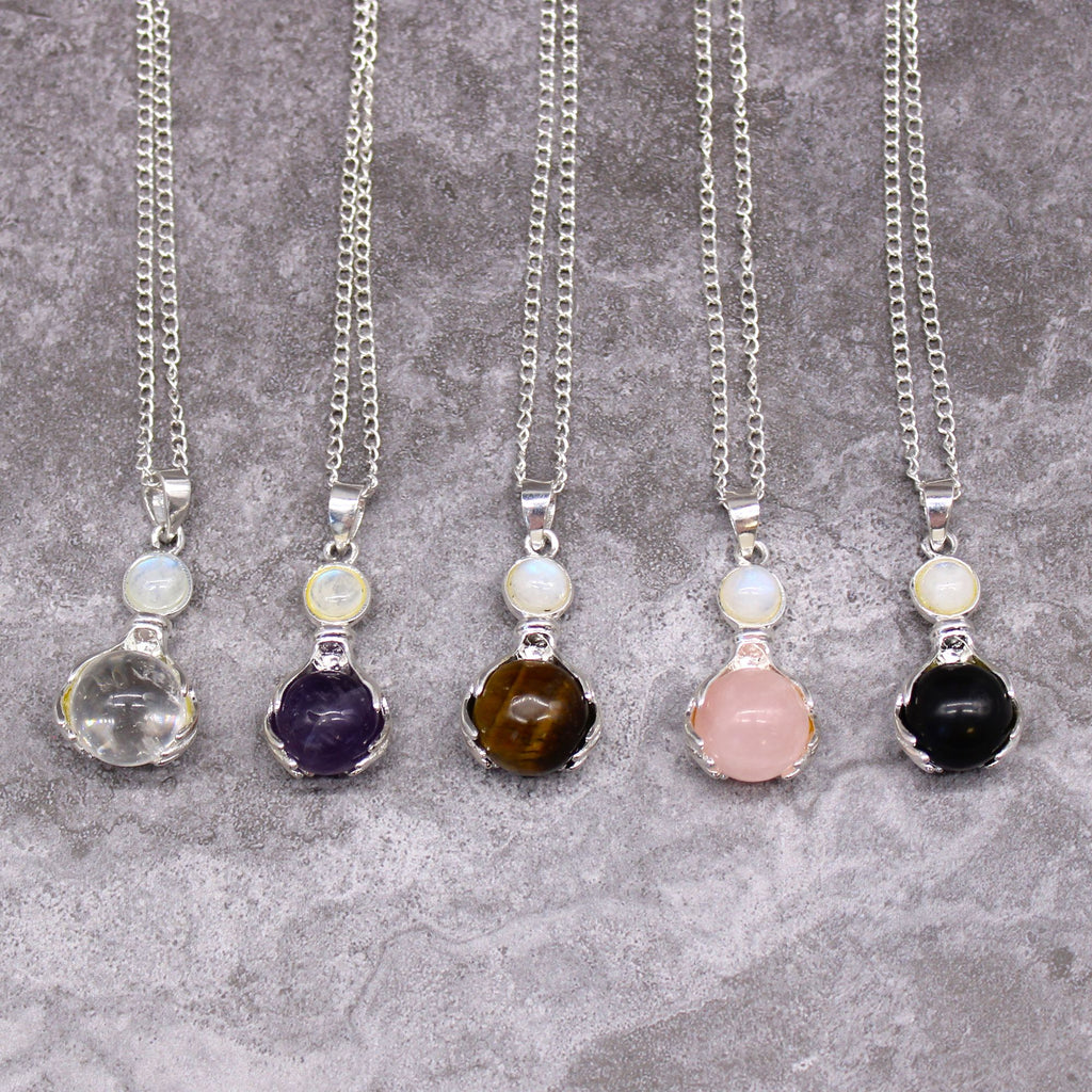 Gemstone Healing Hands Pendant with Tiger Eye and Silver Chain