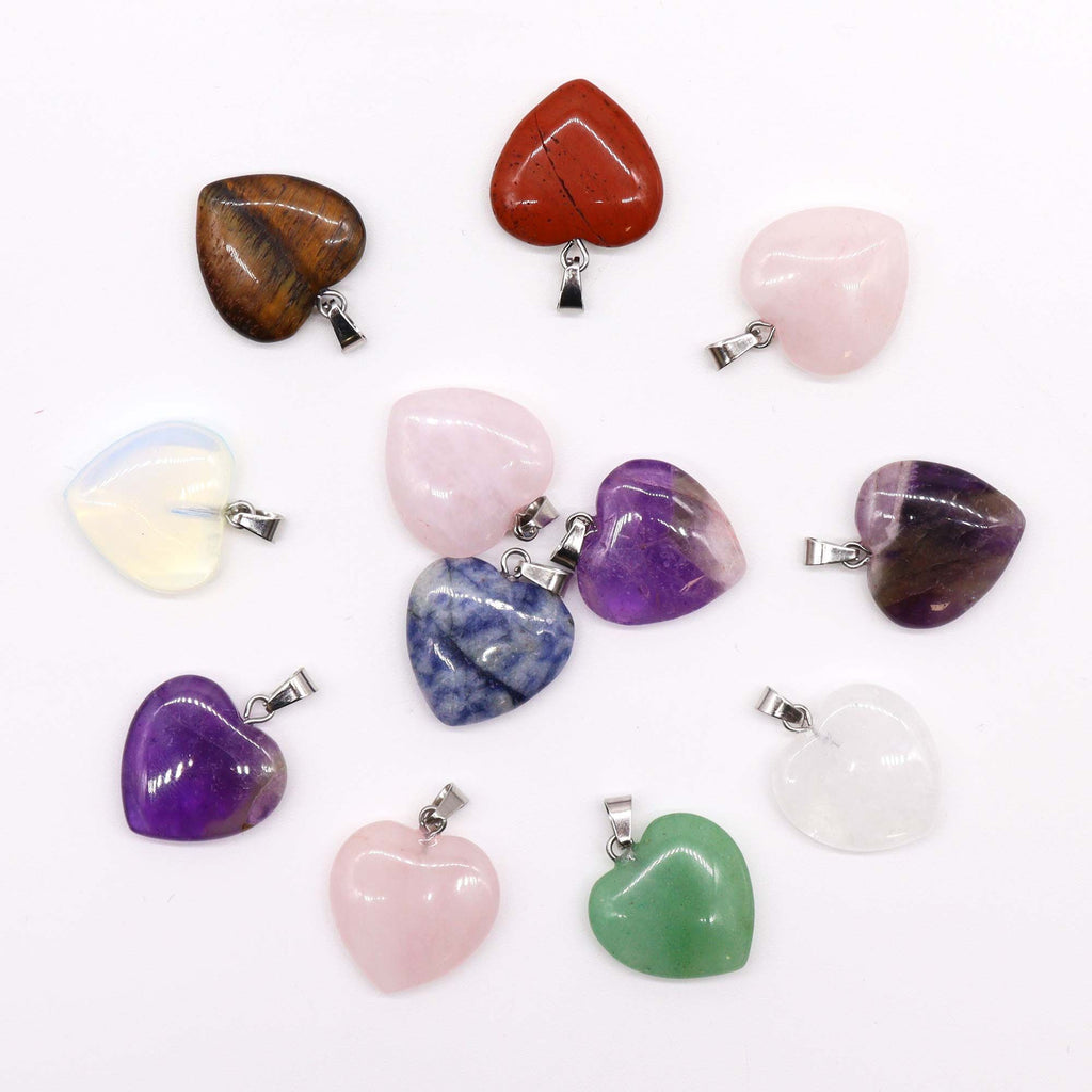 Gemstone Heart Pendants Assorted Set of 12 for Unique Crafting