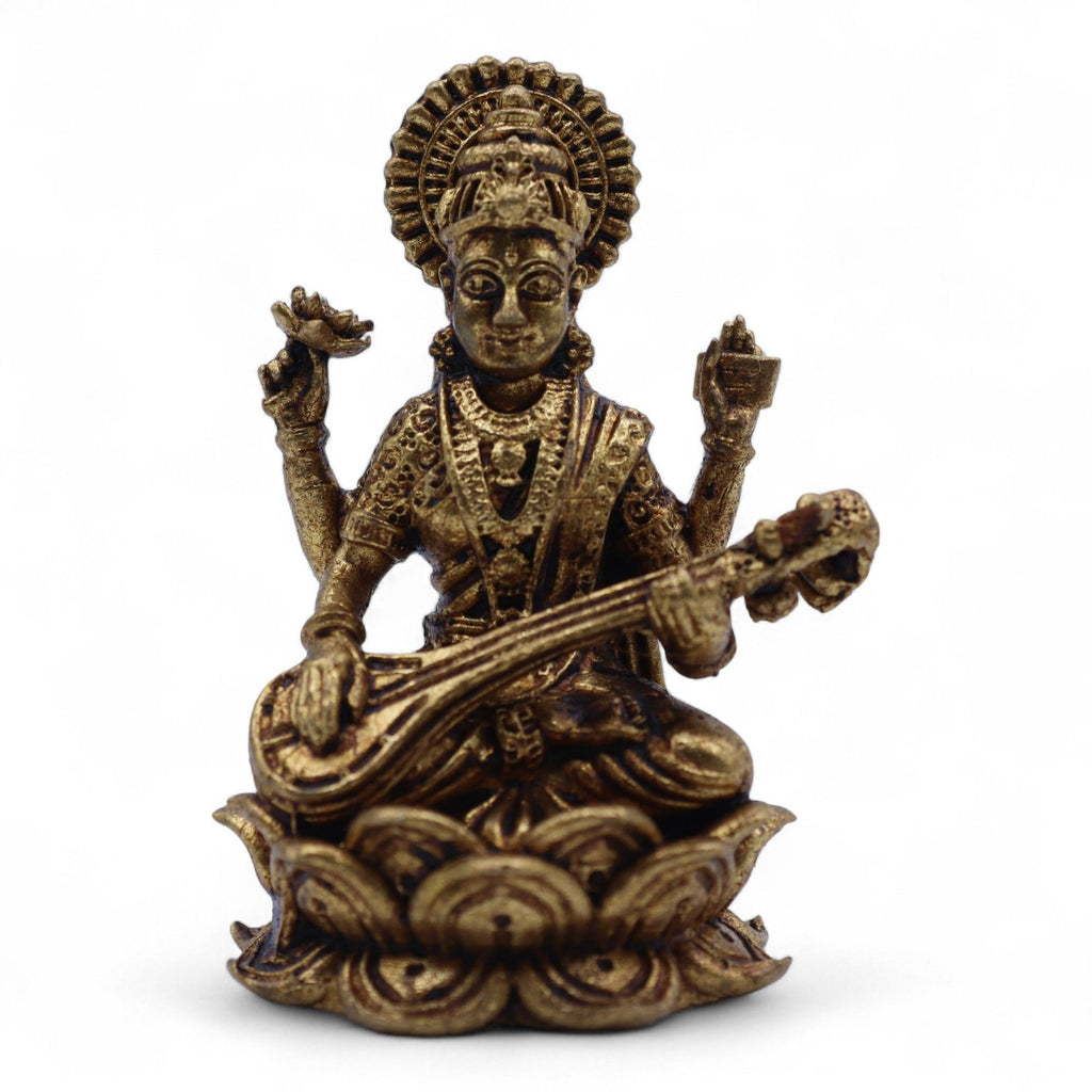 Brass Miniature God Saraswati Wisdom and Creativity Figurine