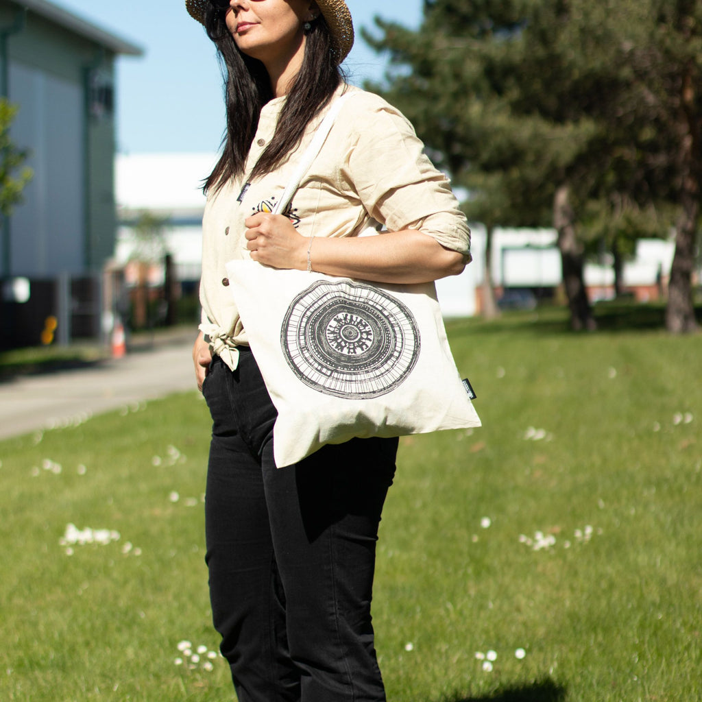Nomad Sari Urban Mandala Tote Bag in Natural Cotton Design